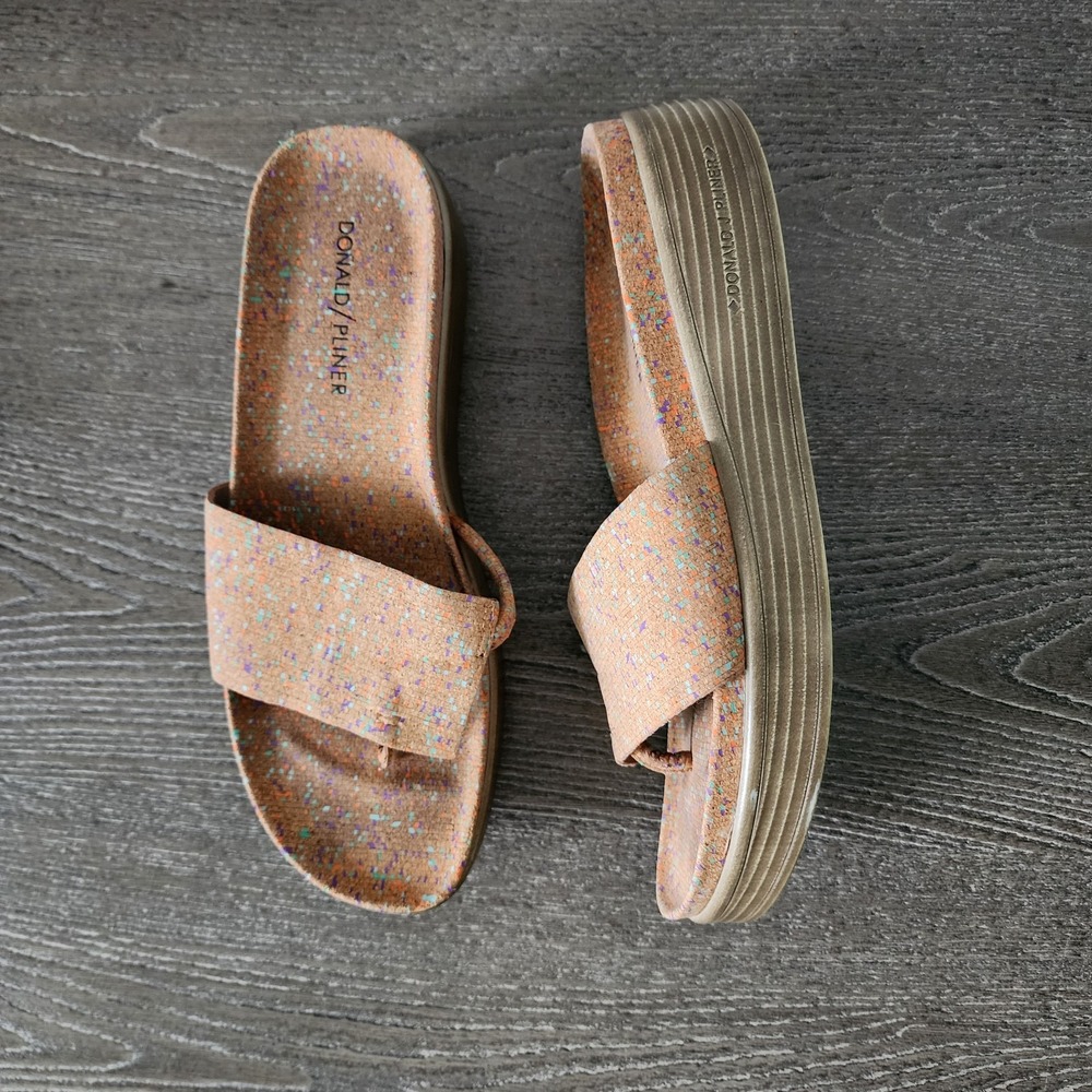 Donald J Pliner Fifi Platform Thong Tan Flecked Sandals 7.5M Coastal Boho Beach